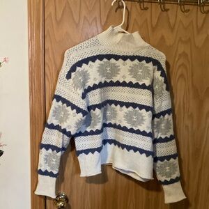 a.n.a Blue and Cream Turtleneck Sweater